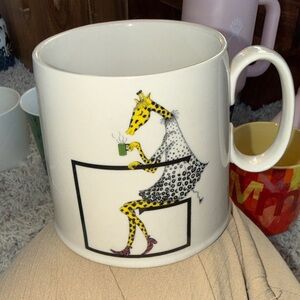 Anthropologie White Mug with Yellow Giraffe Illustration